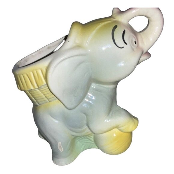 Ceramic Elephant Planter With Hand-Painted Details Vintage - Picture 1 of 11